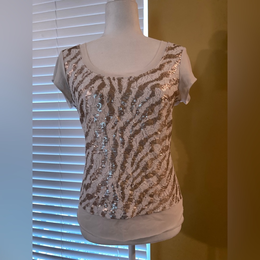 bebe sequin & lace top         Size  S